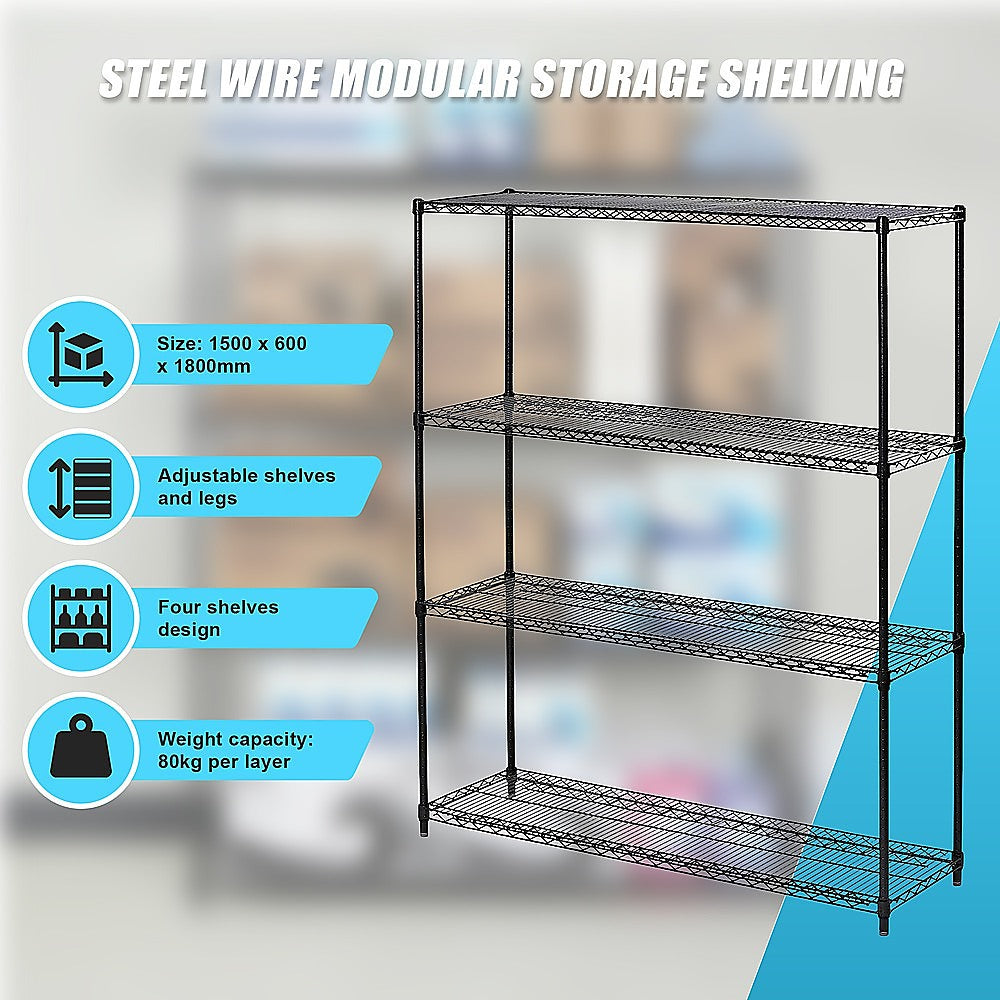 Modular Wire Storage Shelf 1200 x 600 x 1800mm Steel Shelving