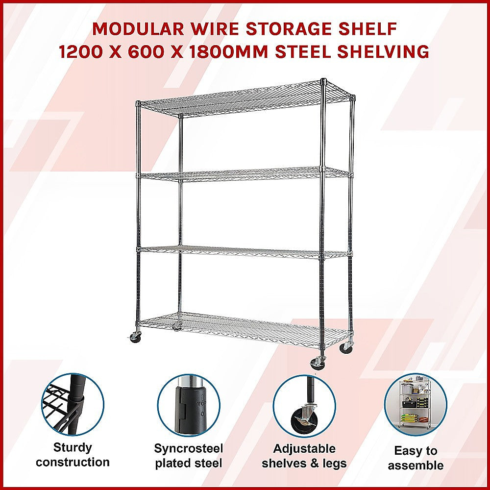 Modular Wire Storage Shelf 1200 x 600 x 1800mm Steel Shelving