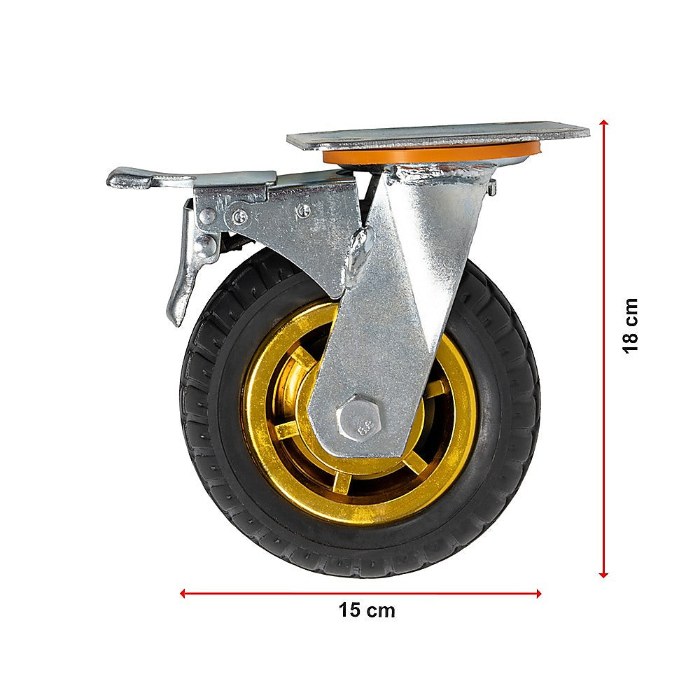 Castor Wheels 4 x 6" 150mm Swivel Silent C2 Brakes 800KG