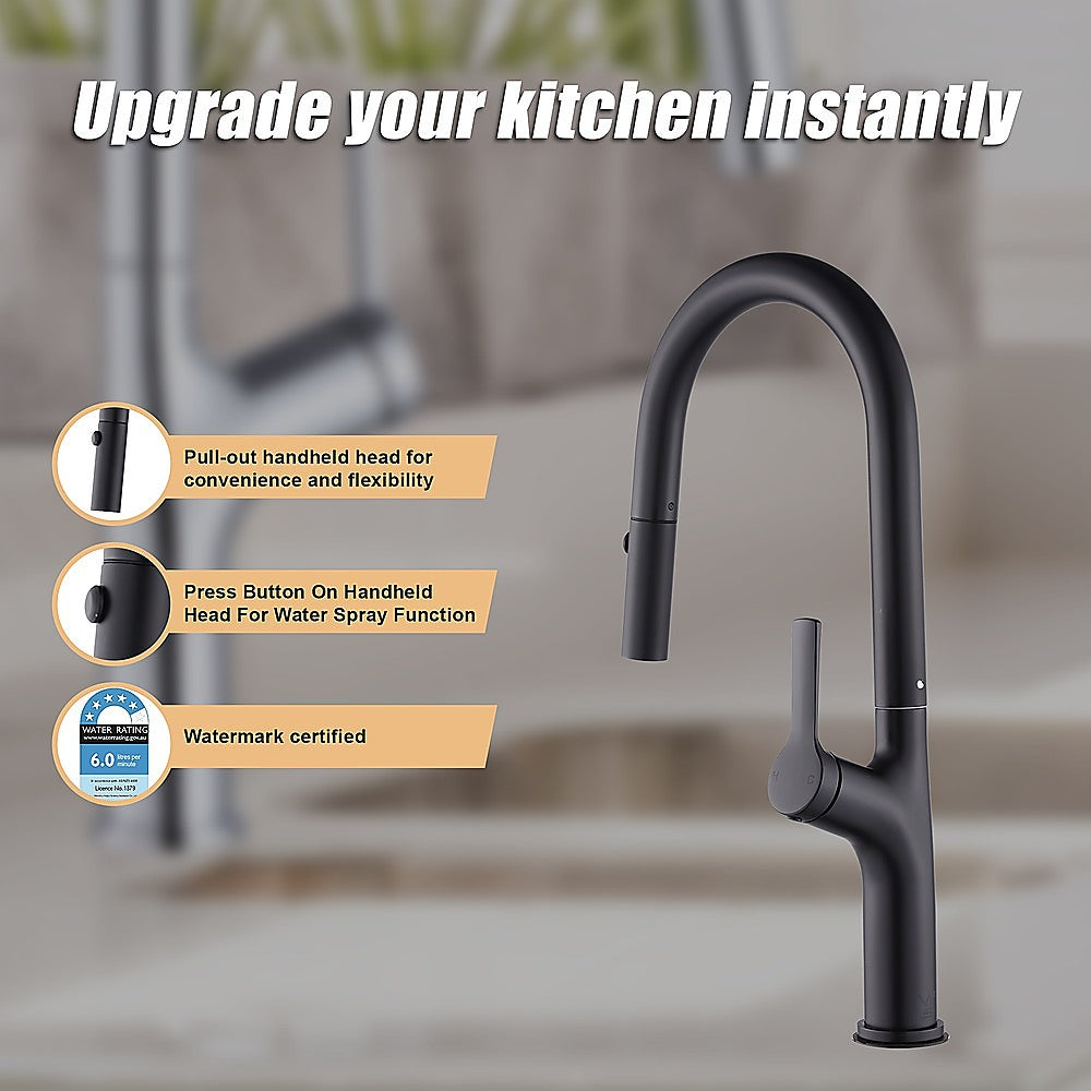 Kitchen Laundry Bathroom Basin Sink Pull Out Mixer Tap Faucet in Black