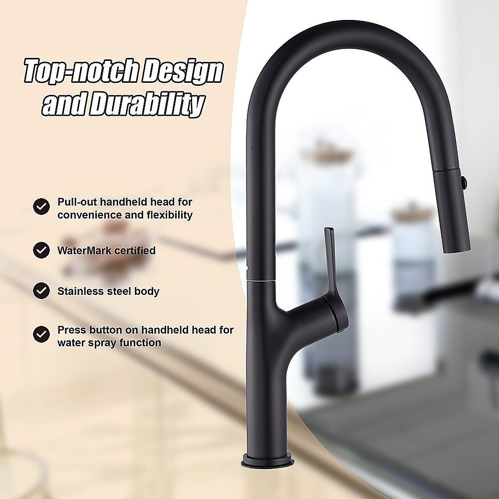 Kitchen Laundry Bathroom Basin Sink Pull Out Mixer Tap Faucet in Black