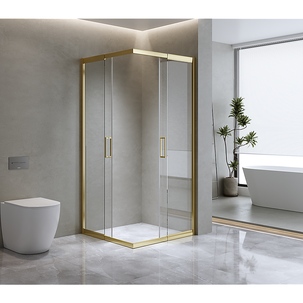 Adjustable 900x1000mm Double Sliding Door Glass Shower Screen in Gold