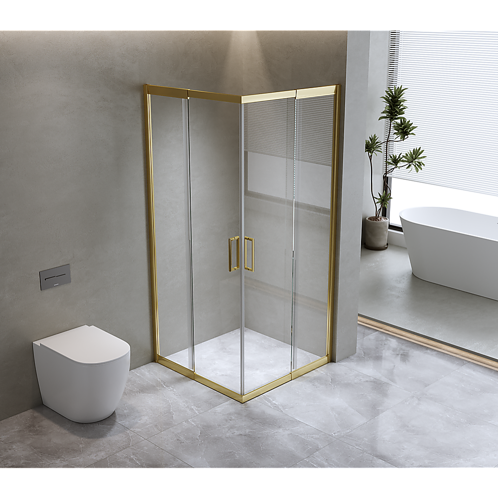 Adjustable 900x1200mm Double Sliding Door Glass Shower Screen in Gold