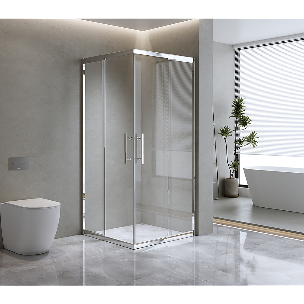 Adjustable 900x900mm Double Sliding Door Glass Shower Screen in Chrome