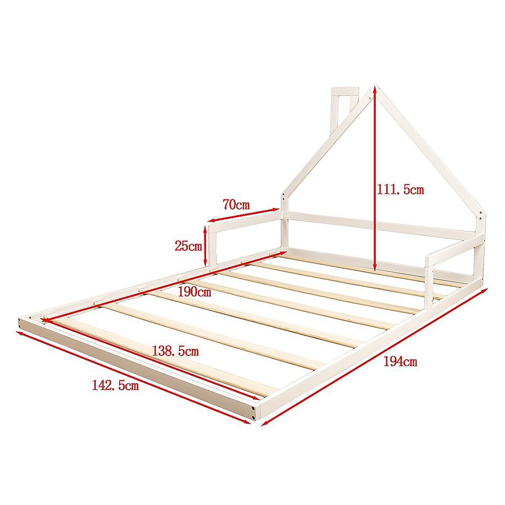 Pine Wood Floor Bed House Frame for Kids and Toddlers