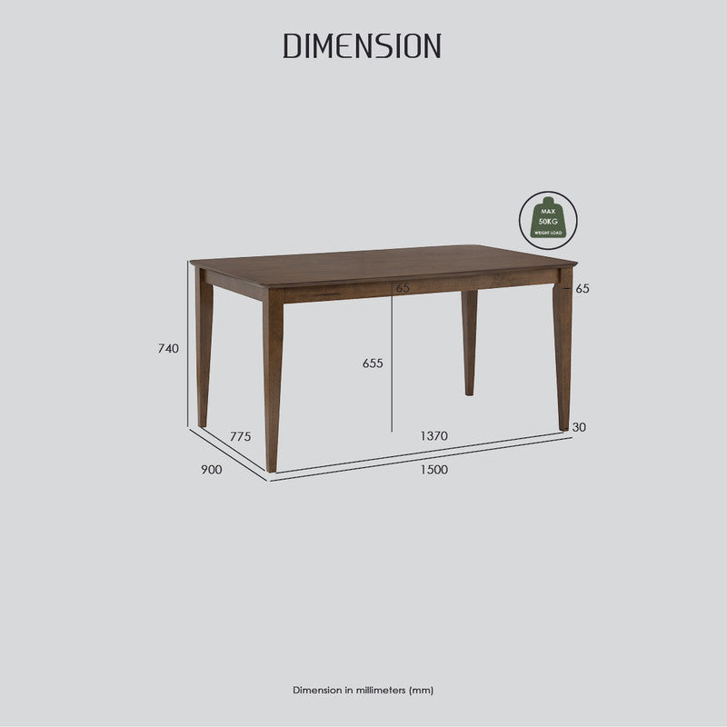 Allergo Dining Table 150cm Timber Dining Table - Cocoa