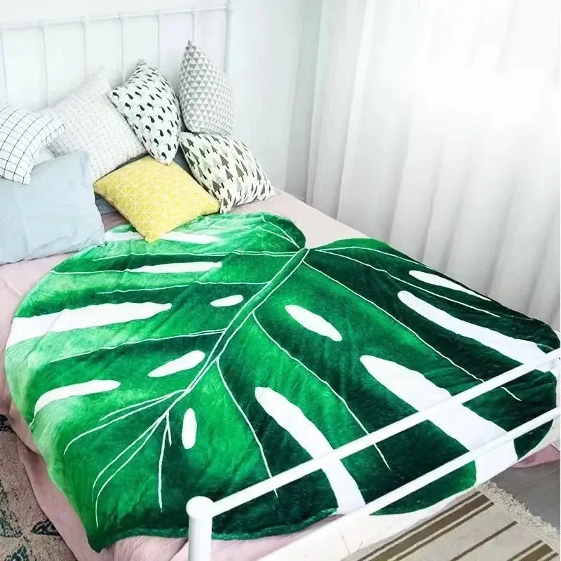 Green Leaf-Shaped Flannel Blanket