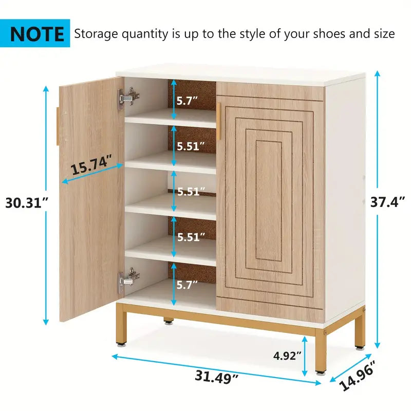 NNETMLT 5-Tier Shoe Cabinet with Geometric Pattern Doors-White/Natural