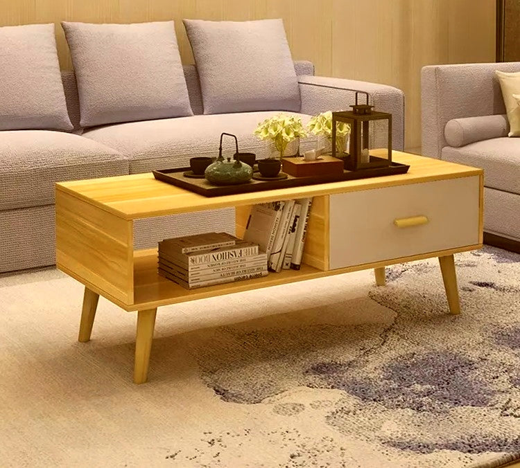 NNECN Coffee Table with Storage Drawer and Open Shelf