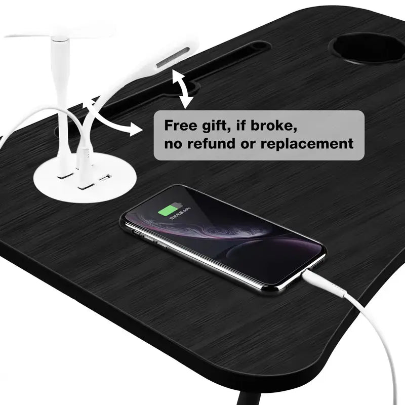 NNECN Laptop Desk Bed Table Tray Folding Breakfast Table Portable Lap Standing Desk Notebook Stand Reading Holder for Bed/Sofa Large Lap Desk with USB-Charger and Cup-Holder