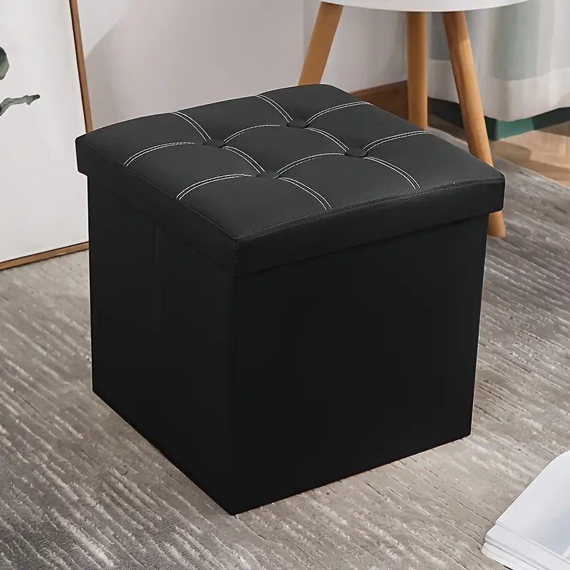 Faux Leather Storage Ottoman - Black, 55L