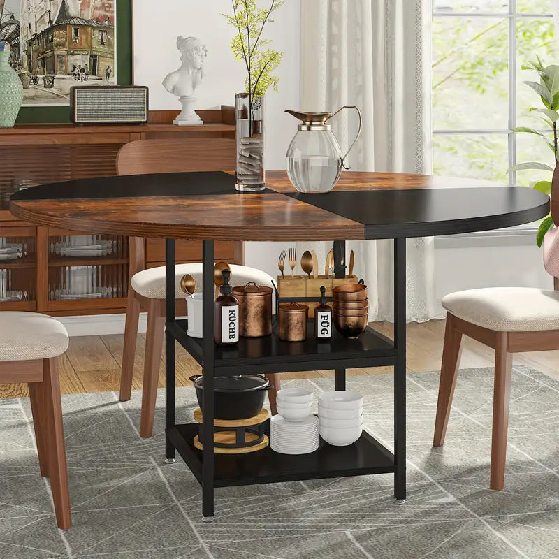 NNETMLT Round Dining Table - Rustic Brown & Black