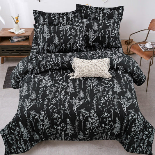 Floral Leaves Comforter Set, King Size, Microfiber Quilted Bedding with Pillowcase