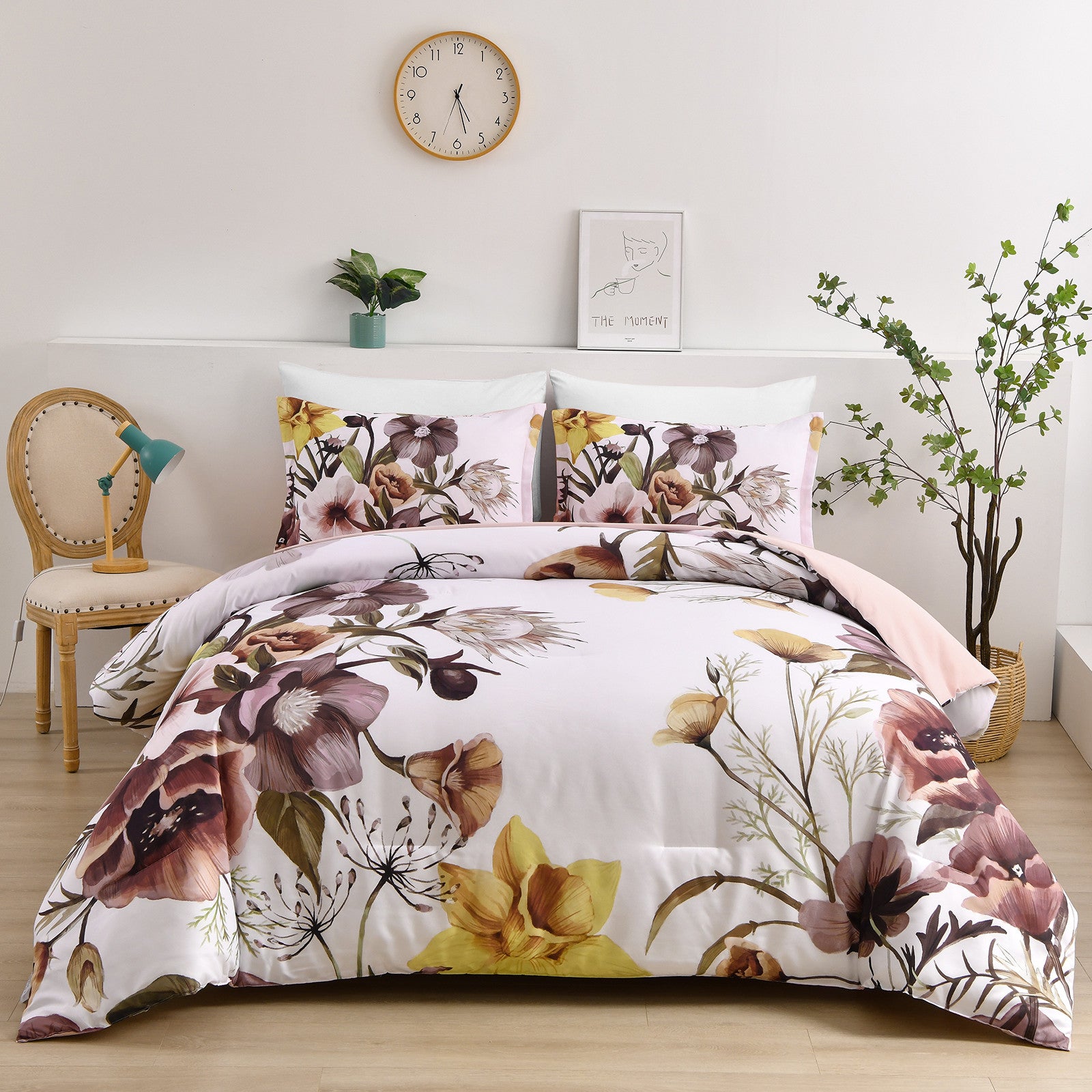 Floral Comforter Set, King Size, Blush Floral 3-Piece Bedding, Soft Microfiber for All Seasons