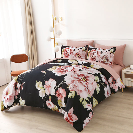 Soft Warm Floral Comforter Set, King Size, Ultra-Plush Bedding with Pillowcases