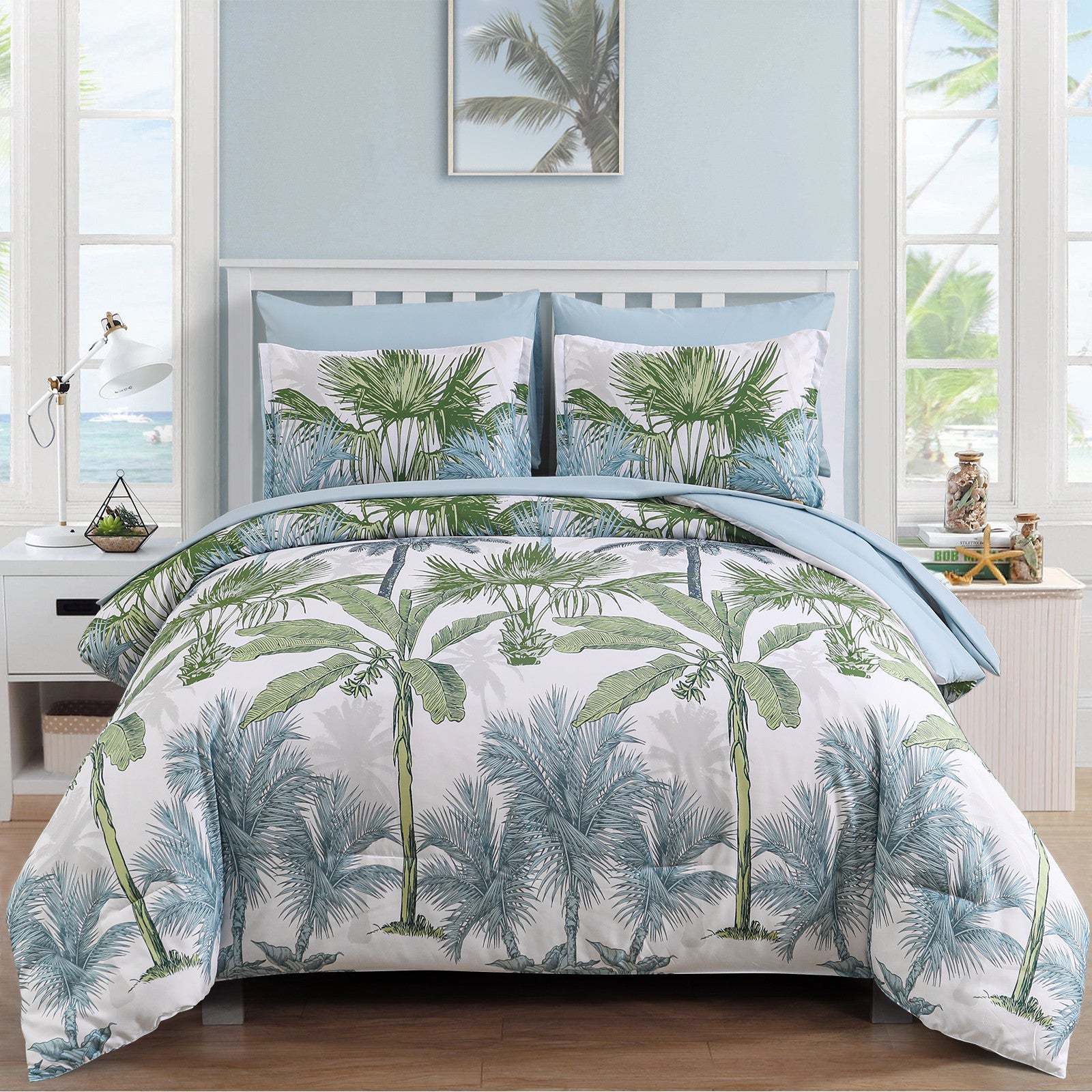 Soft Floral Leaf Comforter Set, King Size, Deluxe Quilted Bedding with Pillowcases