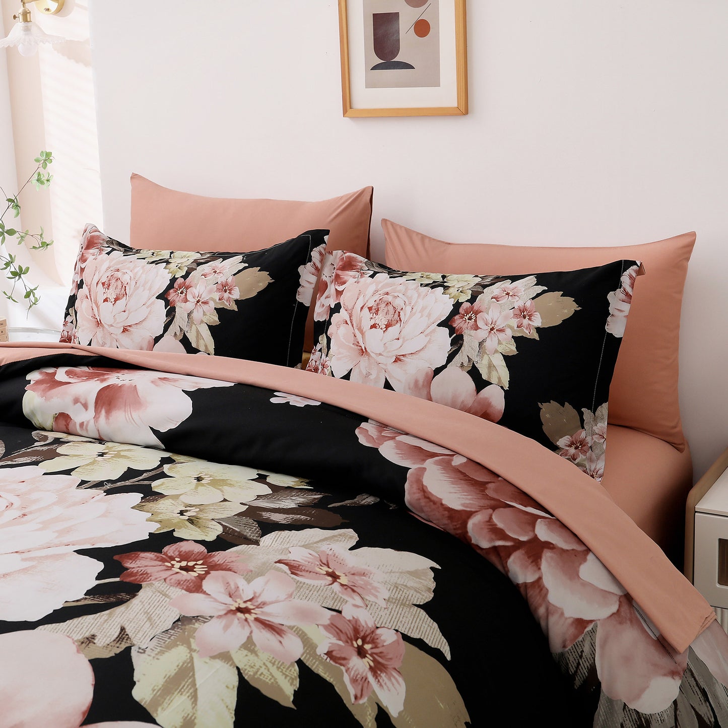 Soft Floral Comforter Set, King Size, Quilted Warm Bedding with Pillowcases