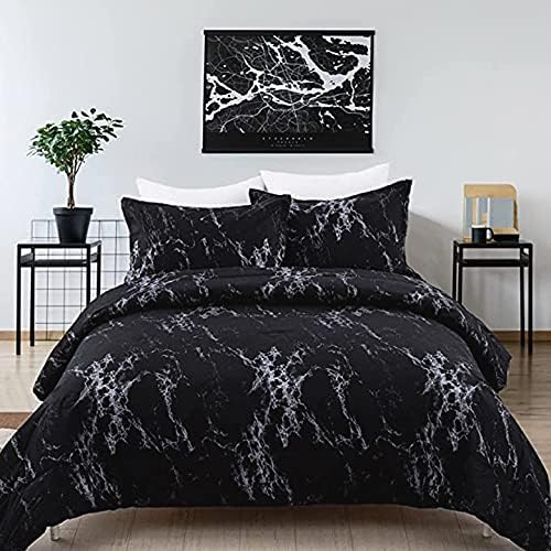 Queen Black Marble Comforter Set, Bedding for All Seasons, 3-Piece Set