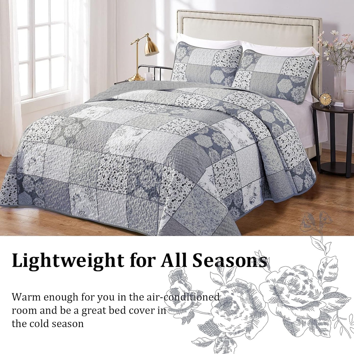 Nurturing Quilted Coverlet and Pillowcases Set: Perfect for Restful Sleep - Queen size