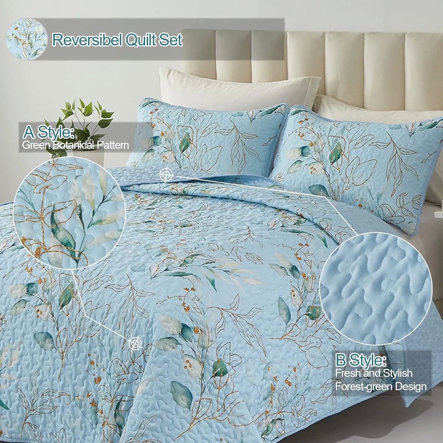 Heavenly Quilted coverlet and pillowcovers set: Cozy and Warm - Queen size