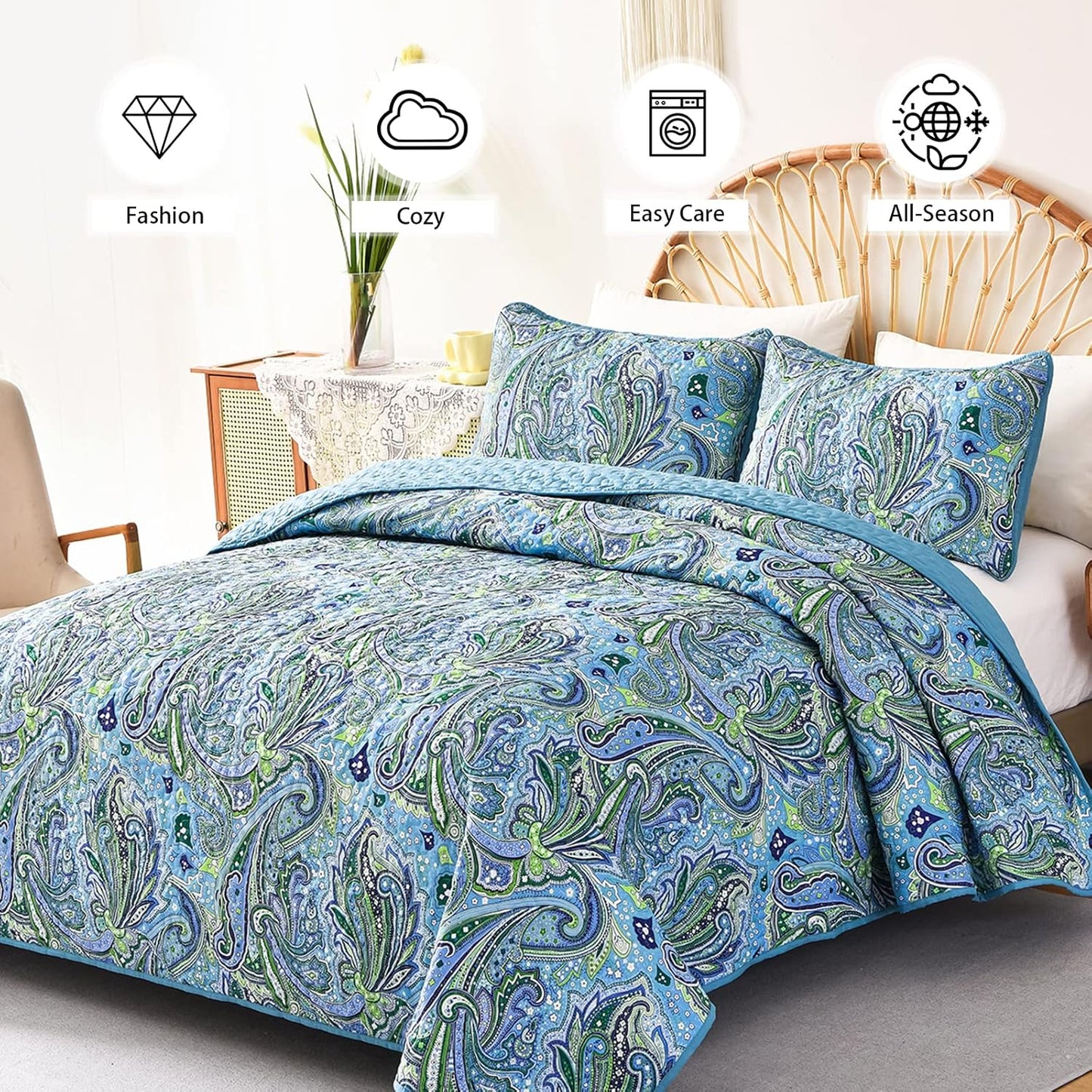 Richly Textured Quilted Coverlet and Pillowcases Set: Embrace the Comfort - Queen size