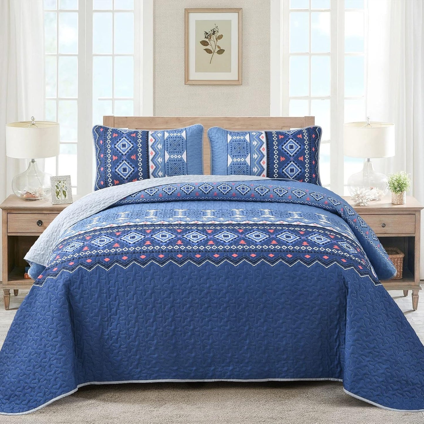 Quilted Bedspread & Pillowcases Set - Nature Lover's Inspired by the Outdoors - Queen