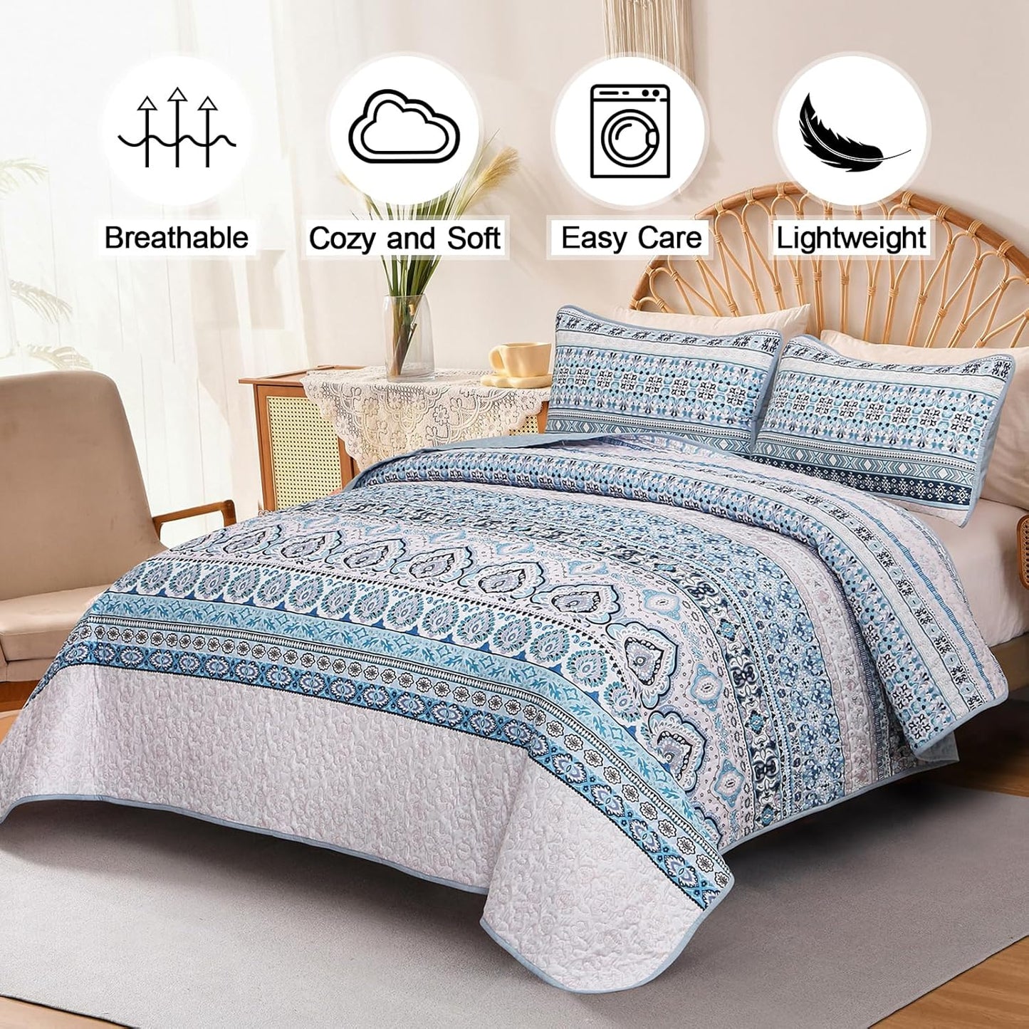 Cozy Quilted Coverlet and Pillowcases Set: A Hug for Your Bed - Queen size