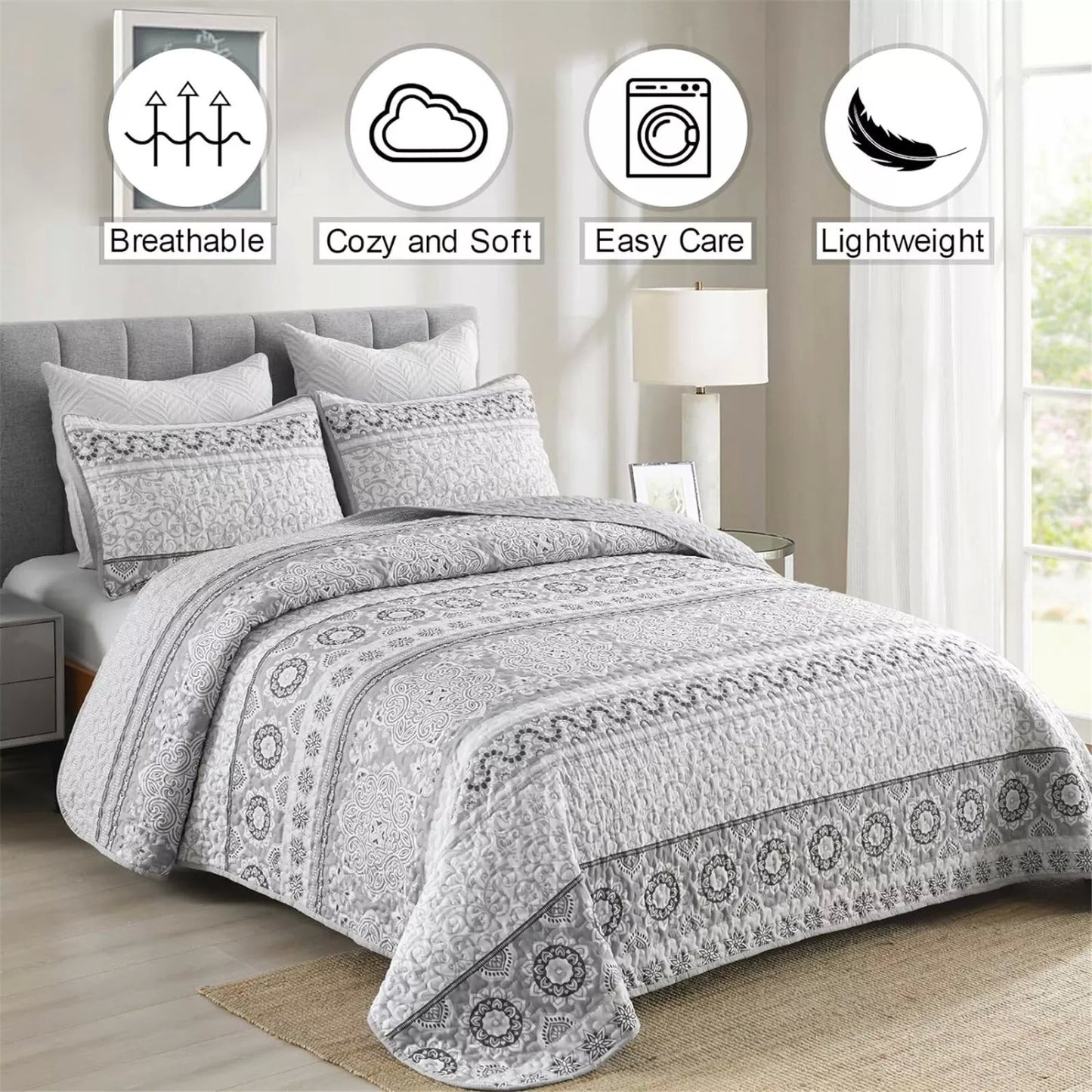 Striking Quilted coverlet and pillowcovers set: Make a Bold Impact - Queen size