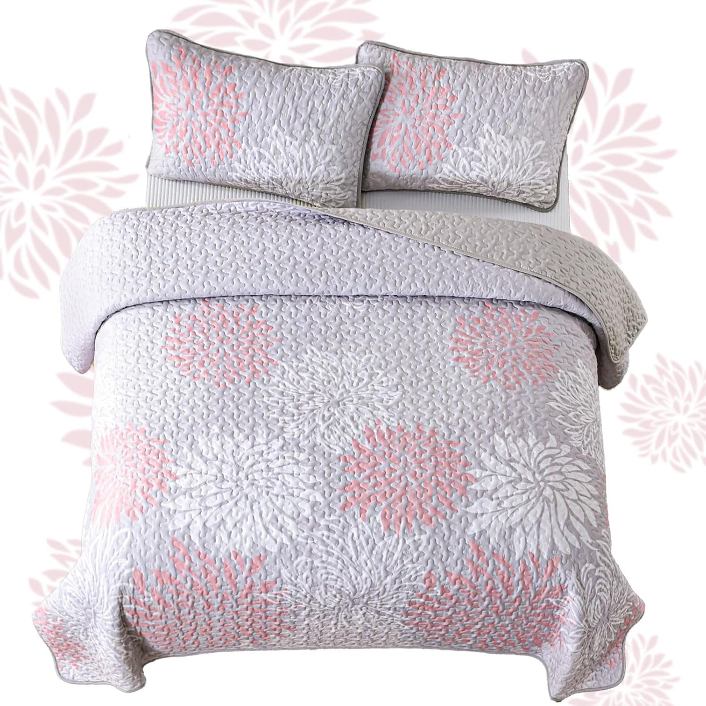 Mosaic Quilted coverlet and pillowcovers set: Unique Patchwork Design - Queen size