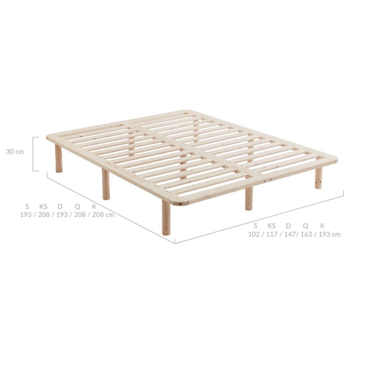 Platform Bed Base Frame Wooden Natural Double Pinewood