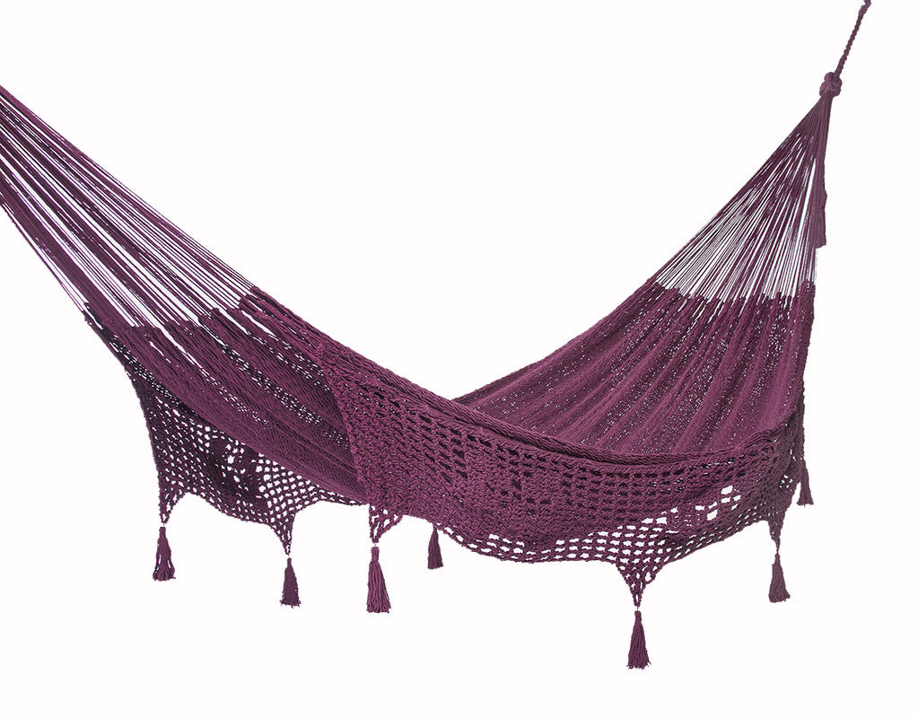 Outdoor undercover cotton Mayan Legacy hammock with hand crocheted tassels Queen Size Maroon