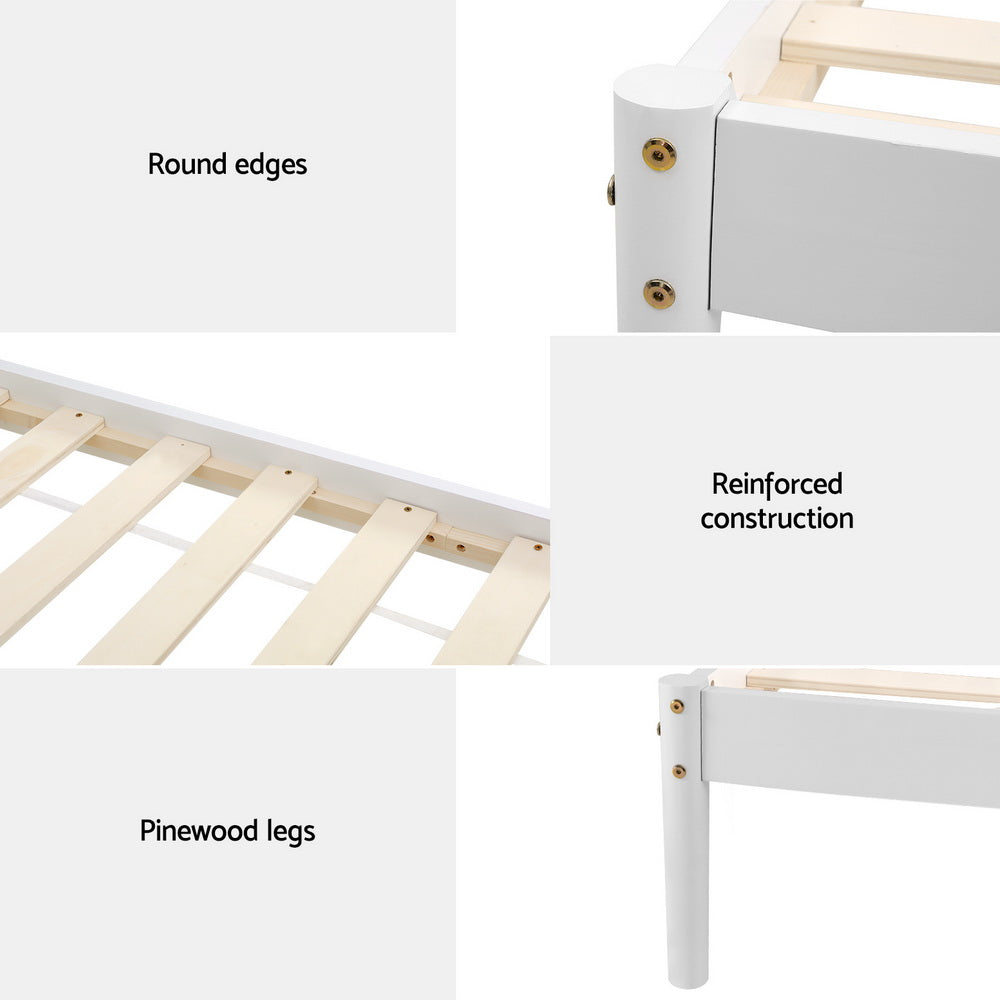 Bed Frame Single Size Wooden White DALY