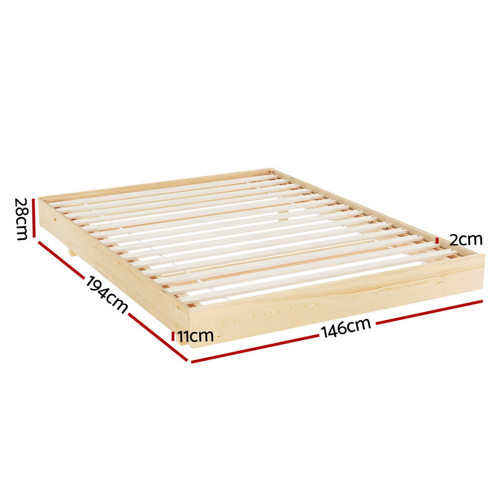 Bed Frame Double Size Floating Wooden Mattress Base Platform Timber ODIN