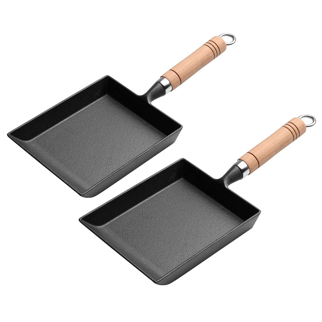 Premium 2X Cast Iron Tamagoyaki Japanese Omelette Egg Frying Skillet Fry Pan Wooden Handle - image1