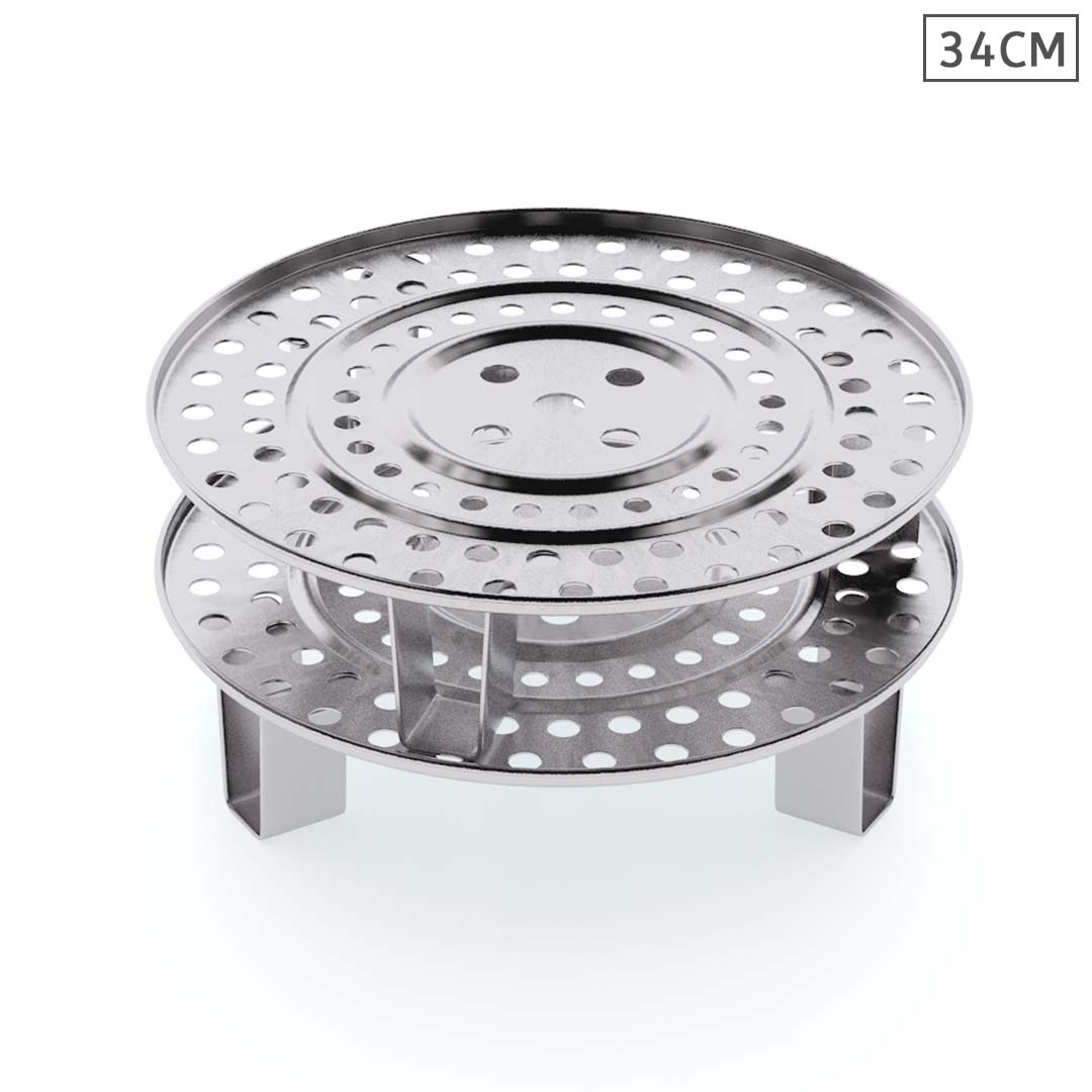 Premium 2x 34cm Stainless Steel Steamer Insert Stock Pot Steaming Rack Stockpot Tray - image1