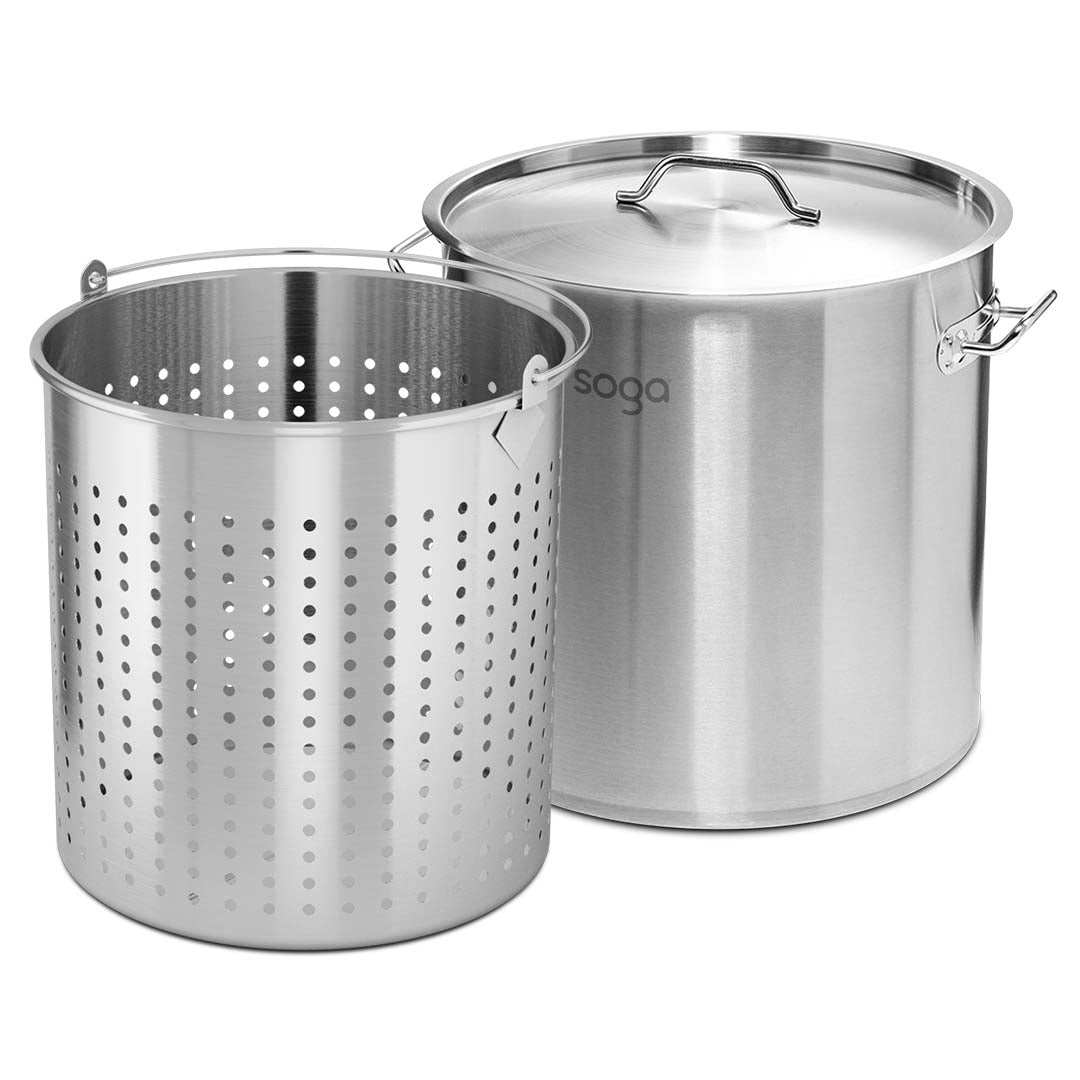 Premium 98L 18/10 Stainless Steel Stockpot with Perforated Stock pot Basket Pasta Strainer - image1