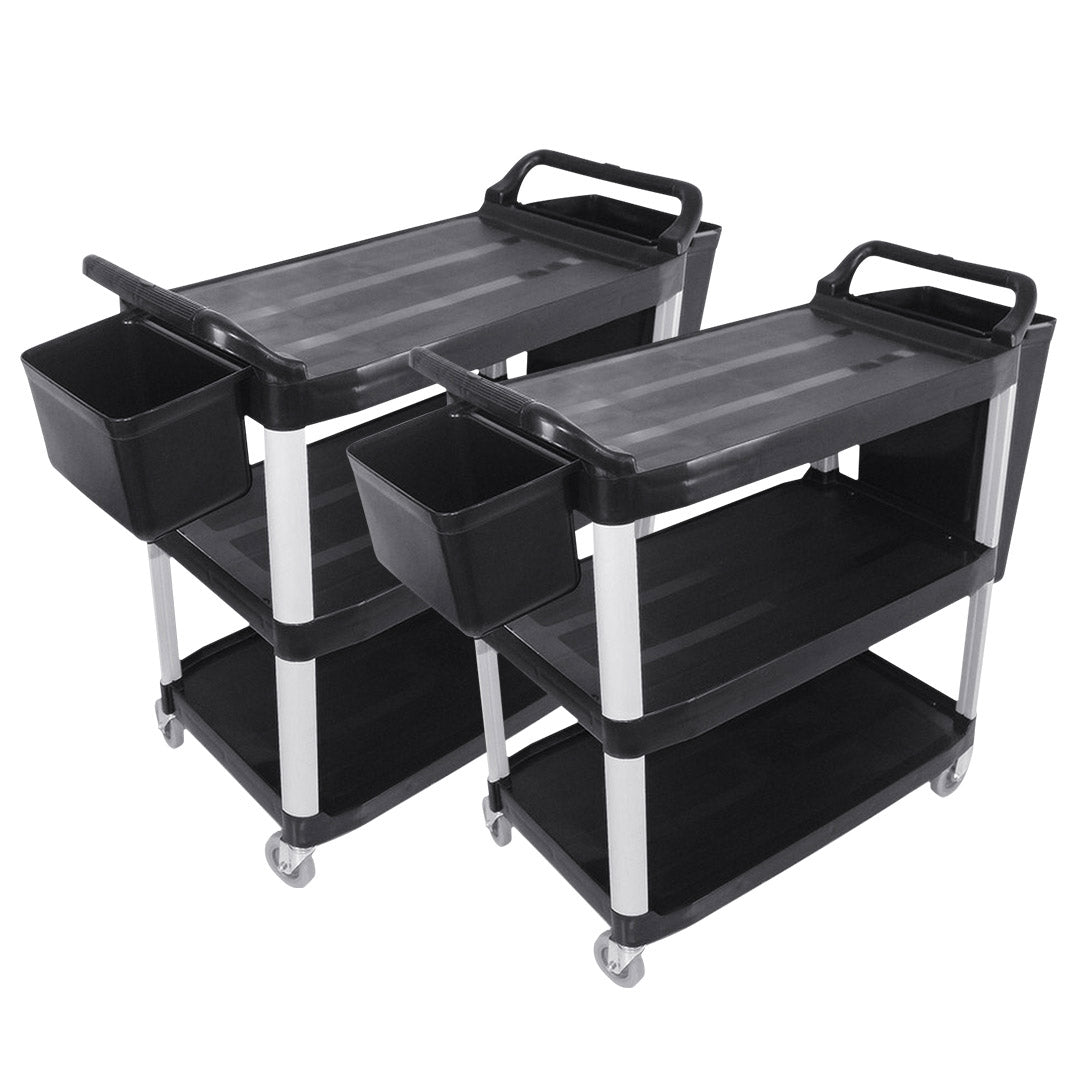 Premium 2x 3 Tier Food Trolley Food Waste Cart w/ 2 Bin Food Utility Kitchen Large - image1