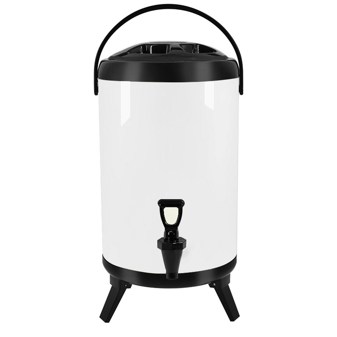 10L Stainless Steel Insulated Milk Tea Barrel Hot and Cold Beverage Dispenser Container with Faucet White - image1