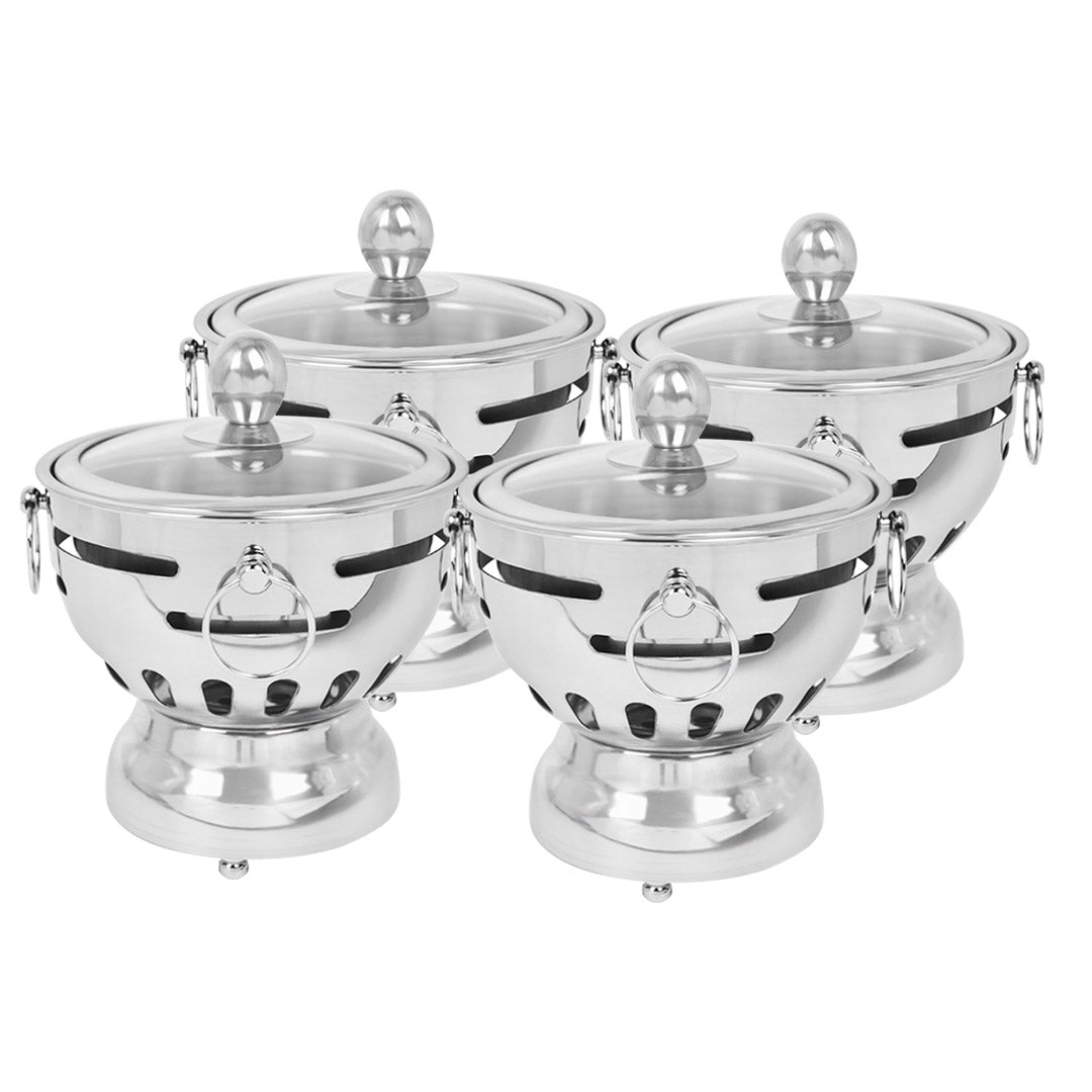 Premium 4X Stainless Steel Mini Asian Buffet Hot Pot Single Person Shabu Alcohol Stove Burner with Glass Lid - image1