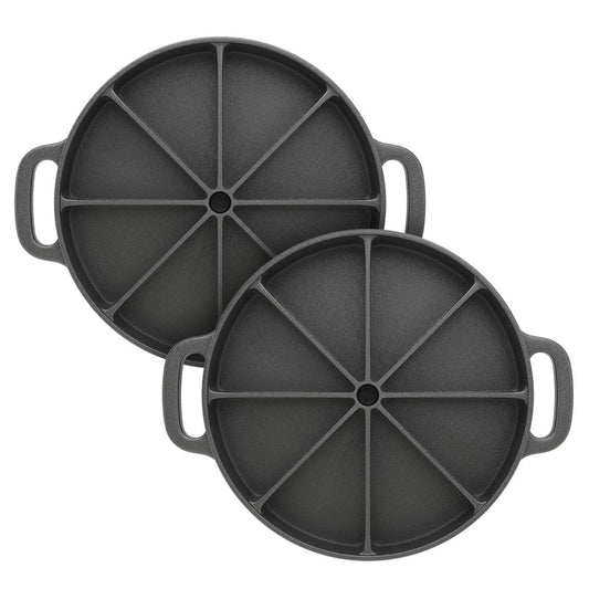 Premium 2X 21.5CM Round Cast Iron Baking Wedge Pan Cornbread Cake 8-Slice Baking Dish with Handle - image1