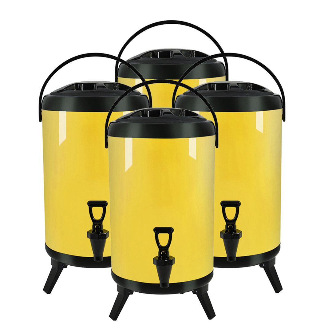 Premium 4X 8L Stainless Steel Insulated Milk Tea Barrel Hot and Cold Beverage Dispenser Container with Faucet Yellow - image1