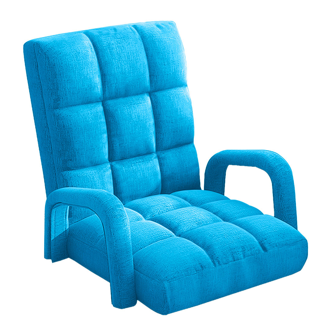 Premium Foldable Lounge Cushion Adjustable Floor Lazy Recliner Chair with Armrest Blue - image1