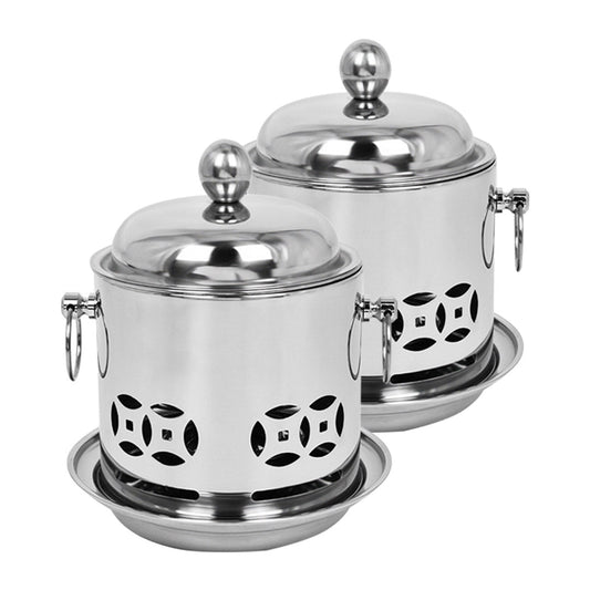 Premium 2X Stainless Steel Mini Asian Buffet Hot Pot Single Person Shabu Alcohol Stove Burner with Lid - image1