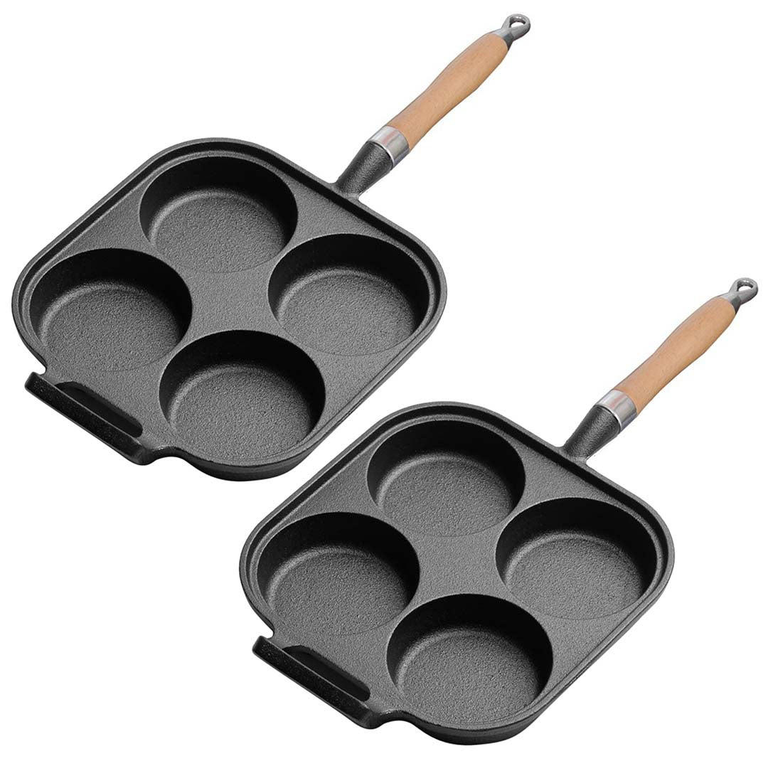 Premium 2X 4 Mold Cast Iron Breakfast Fried Egg Pancake Omelette Fry Pan - image1