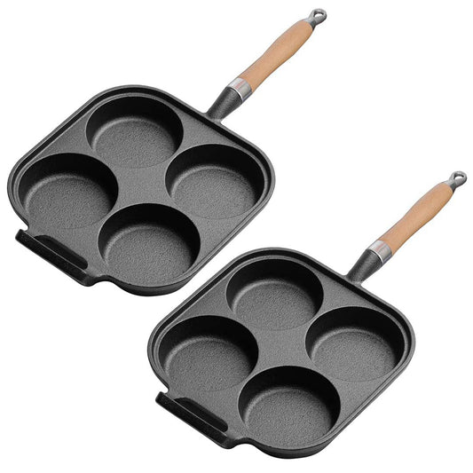 Premium 2X 4 Mold Cast Iron Breakfast Fried Egg Pancake Omelette Fry Pan - image1