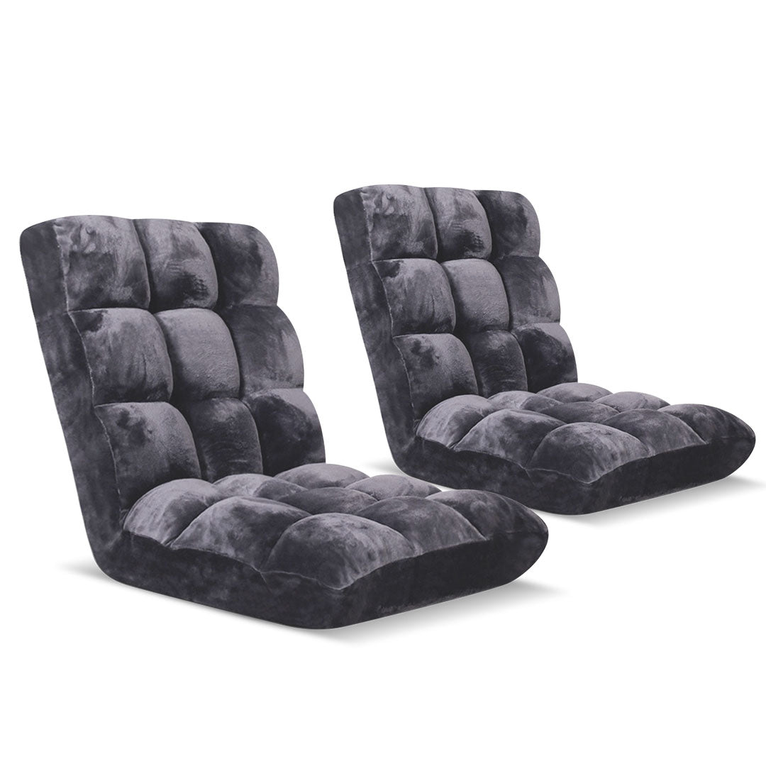 Premium Floor 2x Recliner Folding Lounge Sofa Futon Couch Folding Chair Cushion Grey - image1