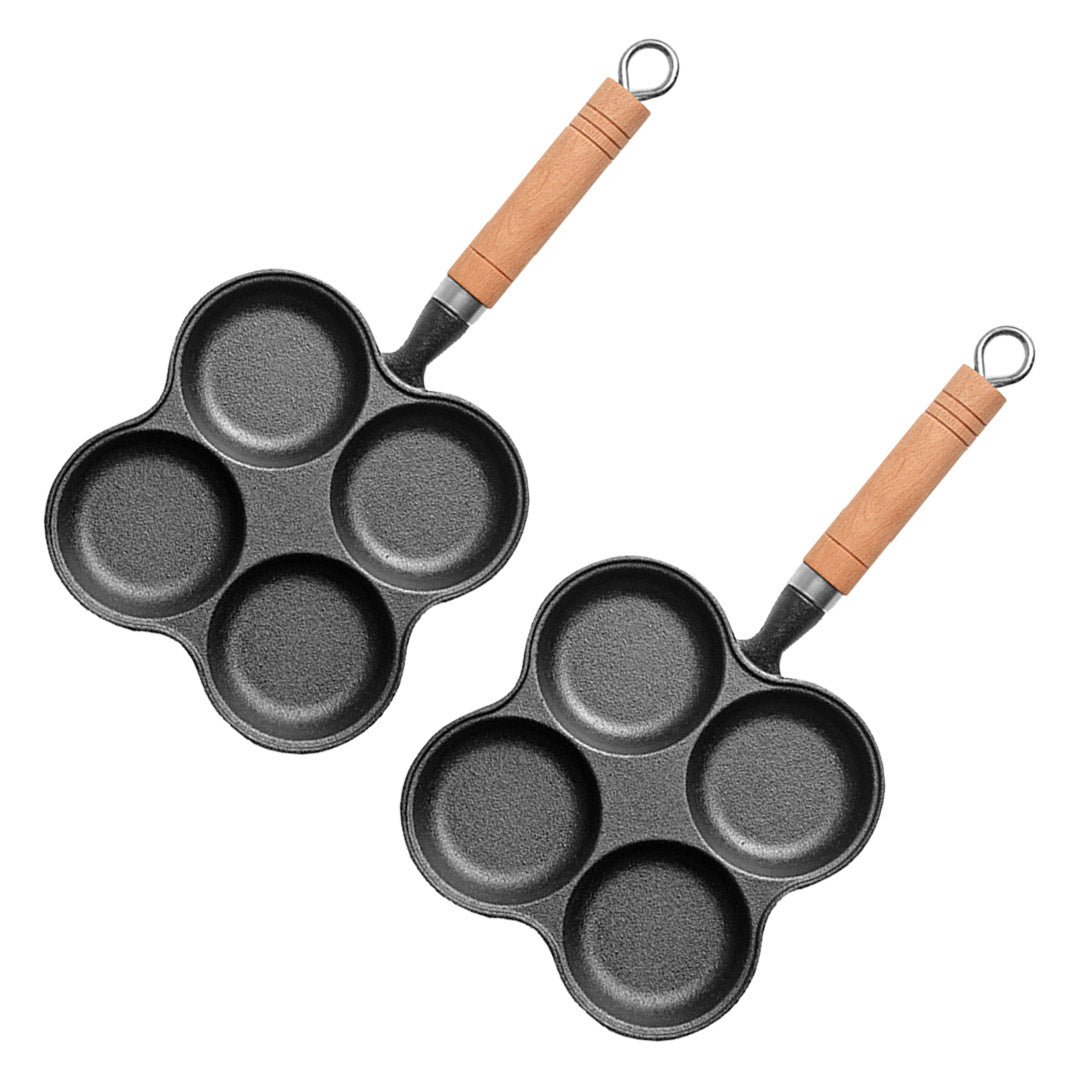 Premium 2X 4 Mold Multi-Portion Cast Iron Breakfast Fried Egg Pancake Omelet Fry Pan - image1