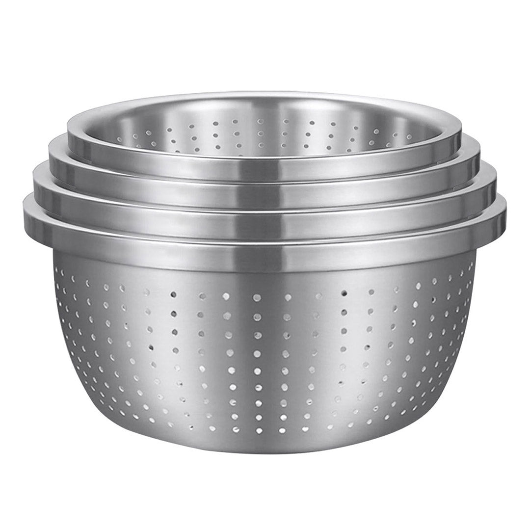 Premium Stainless Steel Nesting Basin Colander Perforated Kitchen Sink Washing Bowl Metal Basket Strainer Set of 4 - image1