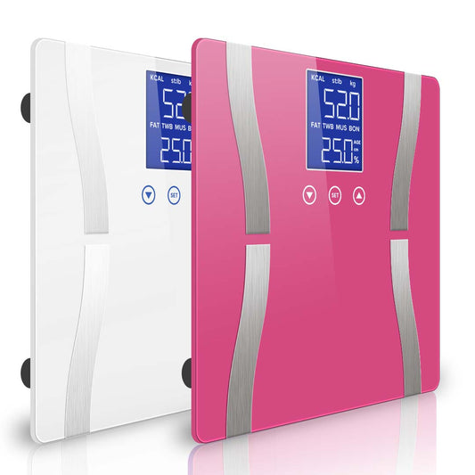 Premium 2 x Digital Body Fat Scale Bathroom Scales Weight Gym Glass Water LCD Pink/White - image1