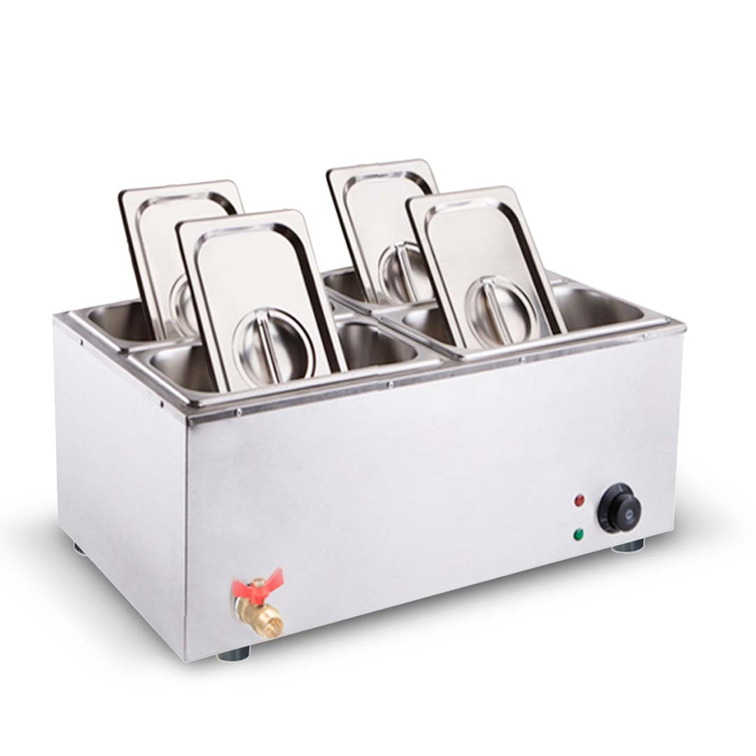 Premium Stainless Steel 4 X 1/2 GN Pan Electric Bain-Marie Food Warmer with Lid - image1
